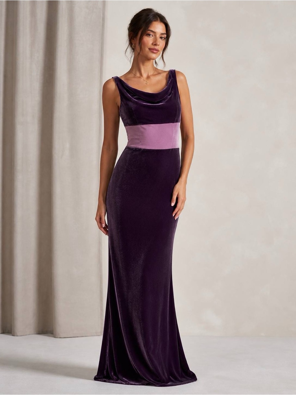 Kay Unger New York Women Purple Velvet Cowl Neck Sleeveless Maxi Gown Size 8